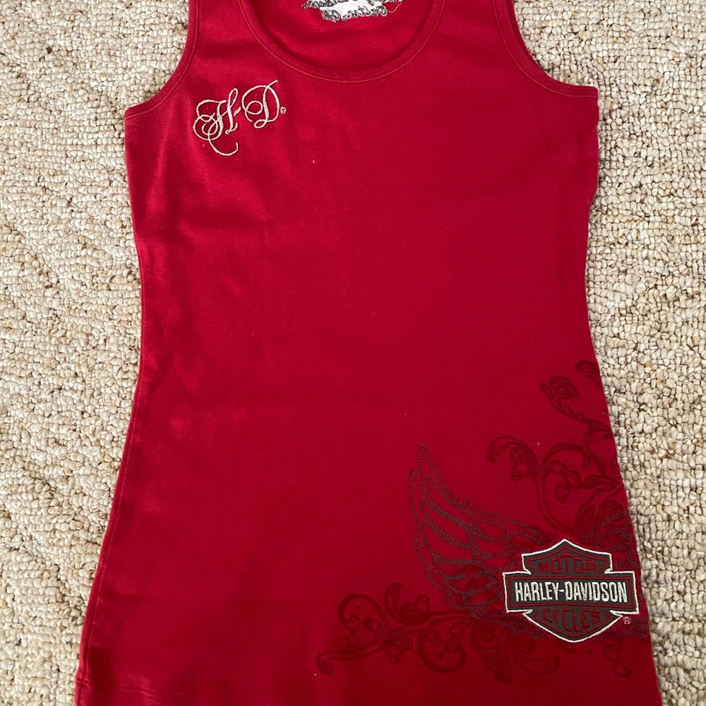 HARLEY DAVIDSON EMBROIDERED RED TANK TOP